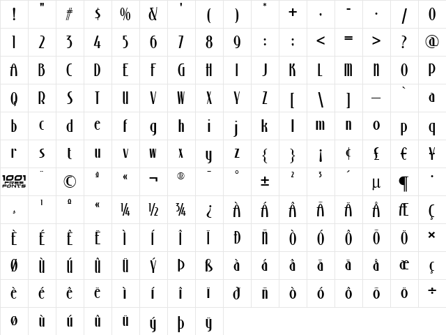 Stony Island NF Regular  glyph index