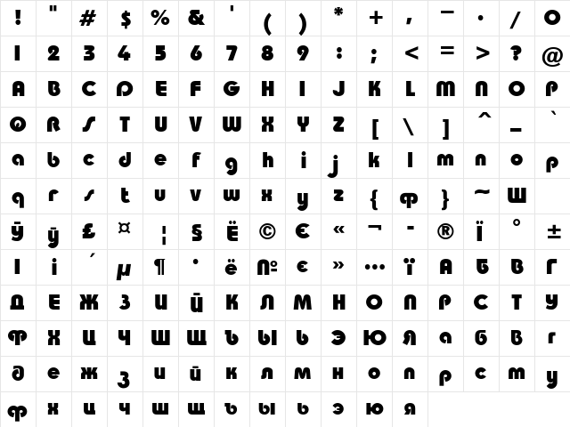 TaurusHeavy Normal  glyph index