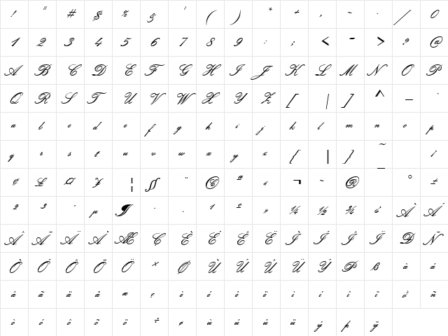 URWPolluxScrD Regular  glyph index