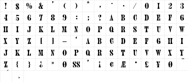 Juniper-Thin Regular  glyph index