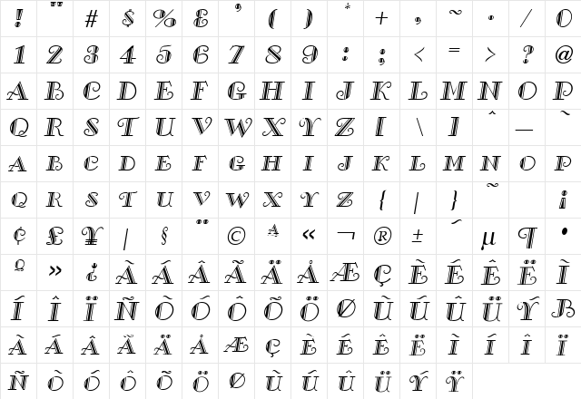 SaltbushExpert Oblique  glyph index