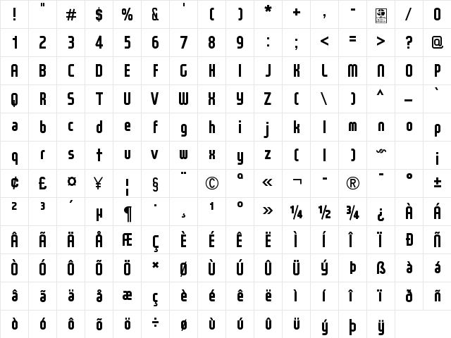 WOX~Modelist Bold Demo Regular  glyph index