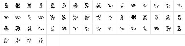Pet Animals Regular  glyph index