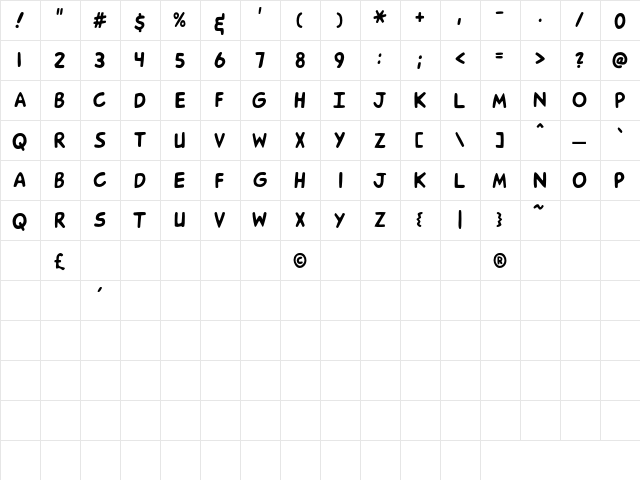 MarvelScript Regular  glyph index