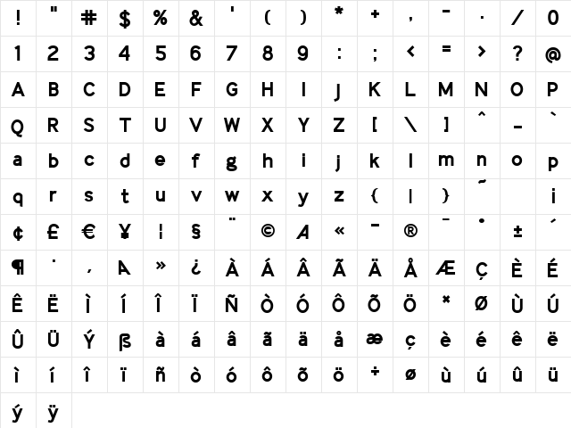 IdentikalSans Bold  glyph index