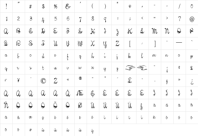 Figaro Regular  glyph index