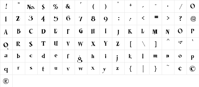 LHF Mister Kooky REG Regular  glyph index
