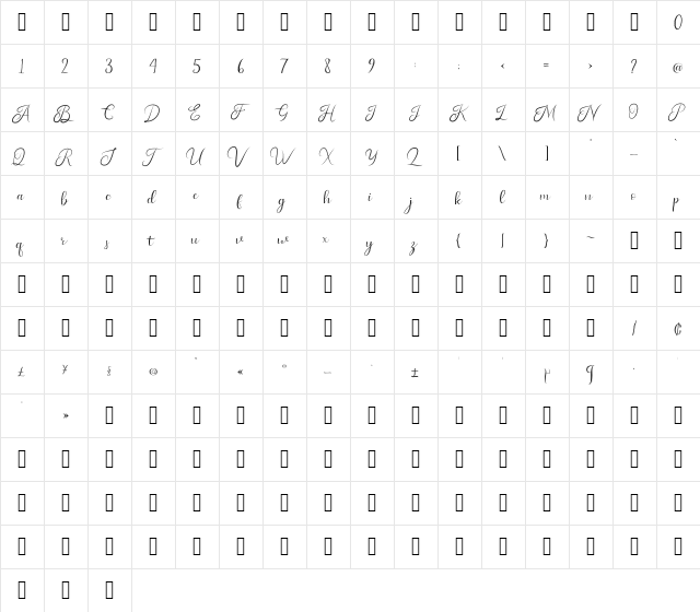 Mattina Demo  glyph index