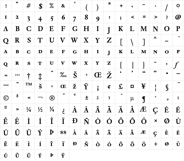 DTLElzevirTCaps Bold  glyph index