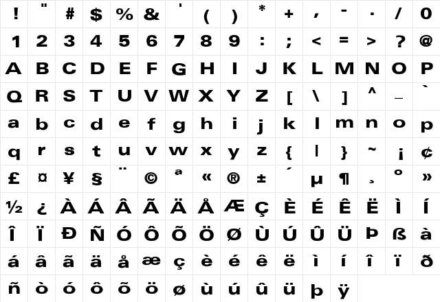 Fox Extended Heavy Regular  glyph index