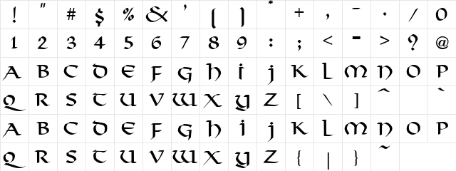 Thief of Baghdad Regular  glyph index
