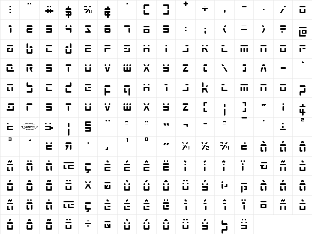 Prokofiev Phaser Regular  glyph index