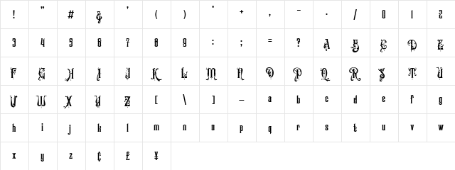 Victorian Supremacy Demo Regular  glyph index