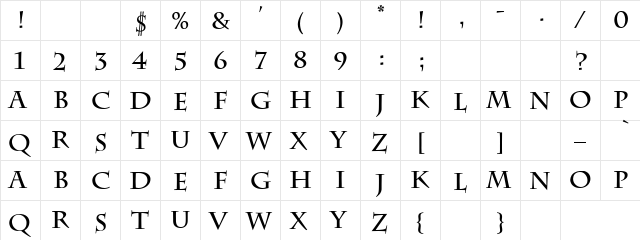 Charlemagne Bold Regular  glyph index