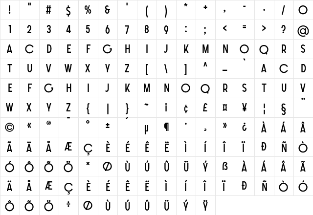 SONGER Grotesque Regular  glyph index