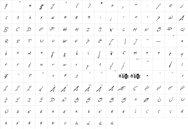 de Manu 1 NormalItalic  glyph index