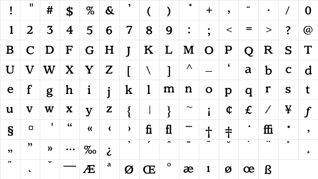 ClaremontMedium Regular  glyph index