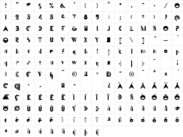 P22 Bifur B Regular  glyph index