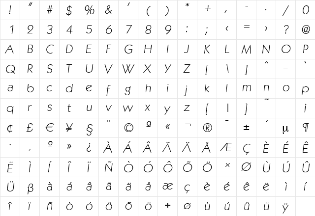 KoblenzSerial-Xlight Italic  glyph index