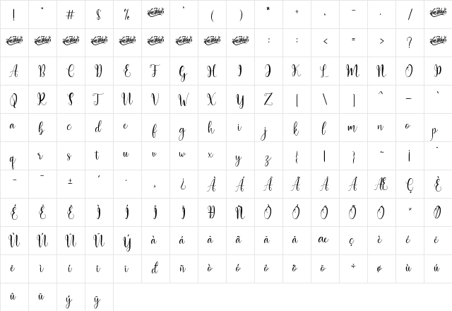 bolyvina Regular  glyph index