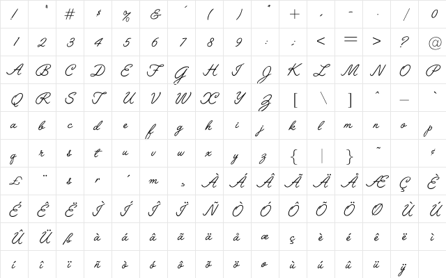 Laurell Regular  glyph index