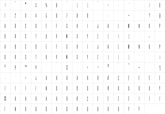 TripleCondensedGothicRR Light Regular  glyph index