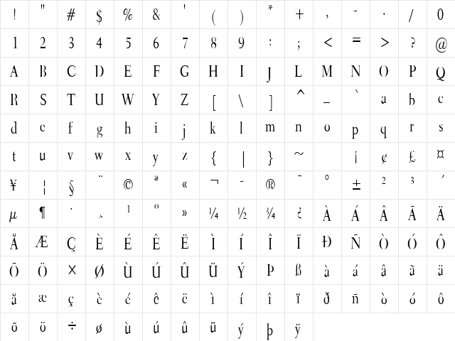 Transit-Condensed Normal  glyph index
