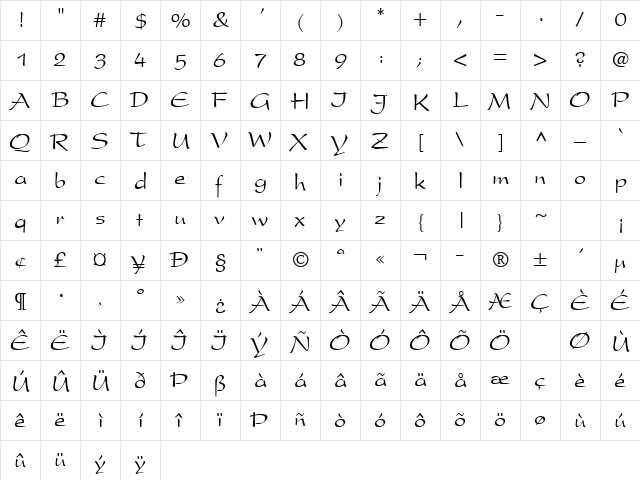 PHILEMON Regular  glyph index