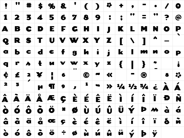 DogmaBlack Regular  glyph index