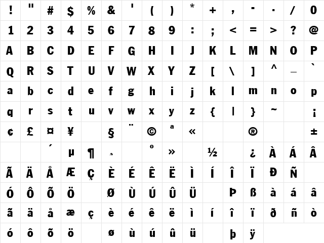 Moby Dick 6 Regular  glyph index