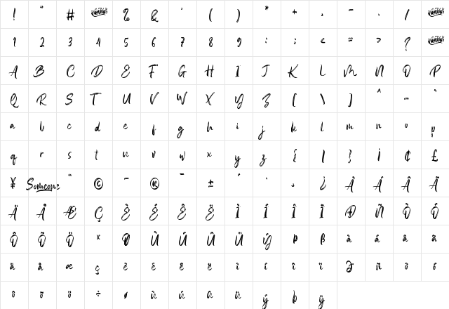 Someone Regular  glyph index