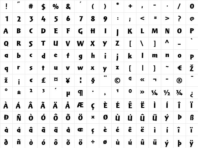 Markin LT UltraBold Regular  glyph index