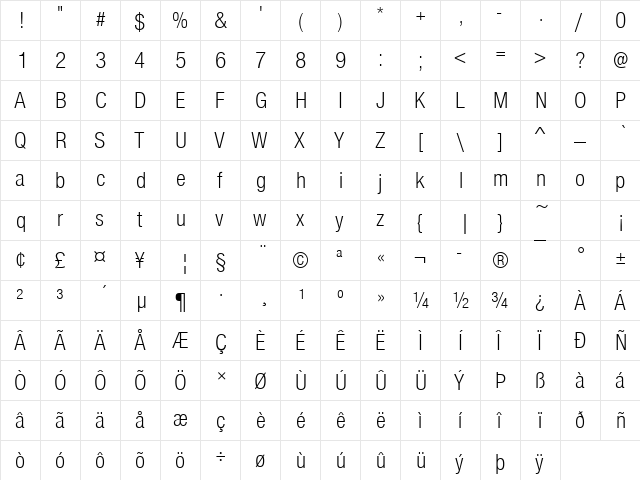 Nimbus Sans Becker DLigCon Regular  glyph index