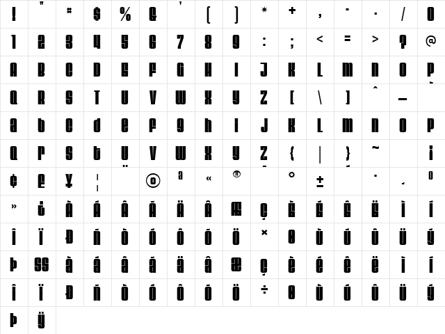 Velvenda Megablack  glyph index