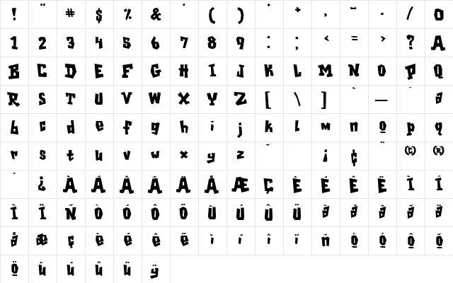 GarageShock Heavy  glyph index