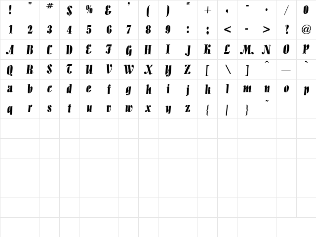 Pedro Regular  glyph index