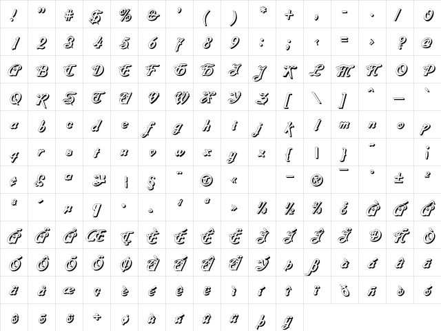 Montage Shadow Regular  glyph index