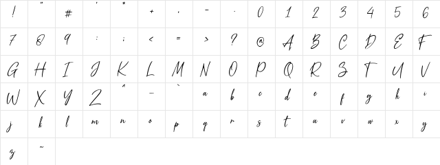 Metal Pen Regular  glyph index