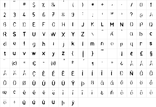LLPochoir Regular  glyph index