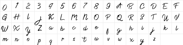 Dacilla Script Demo Regular  glyph index