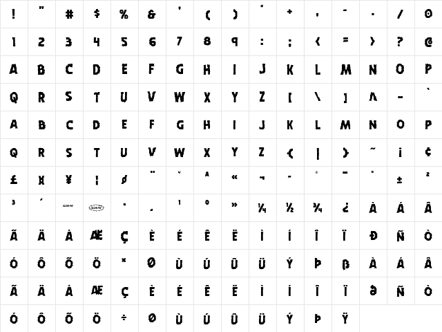 Horroween Regular  glyph index