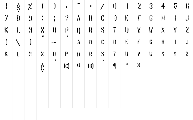 SprayStencilCondensed Regular  glyph index