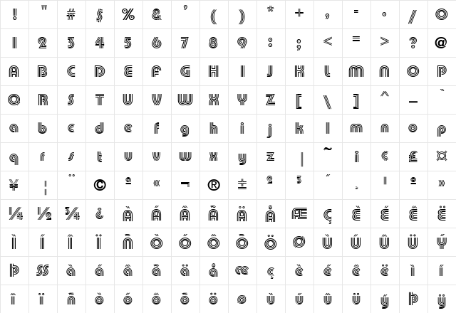 Pump Triline Regular  glyph index