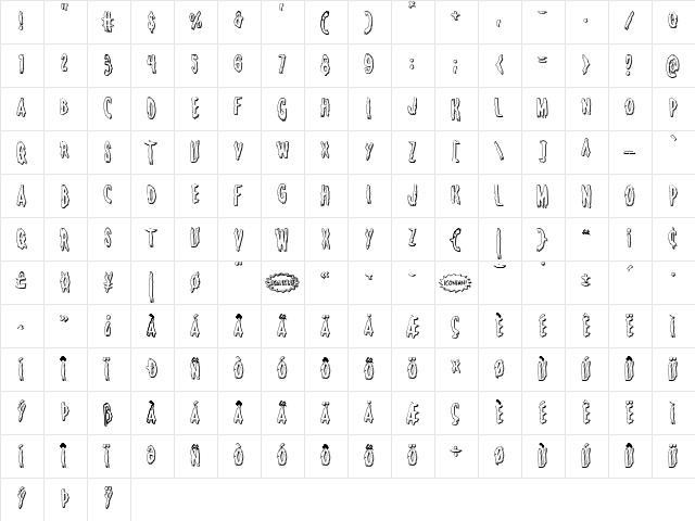 Monsterama 3D Regular  glyph index
