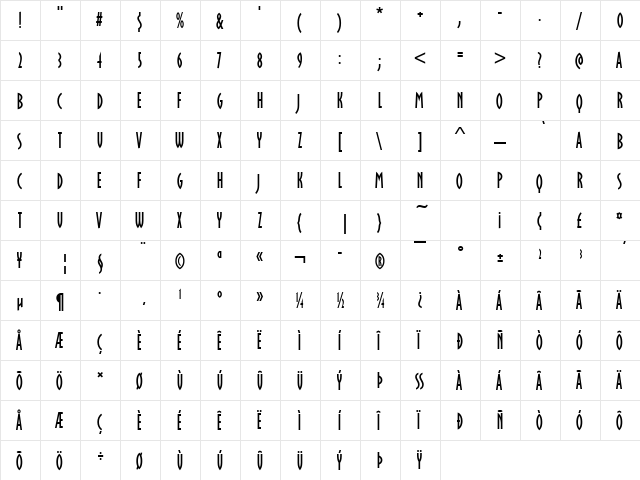 Becker Oklahoma Regular  glyph index
