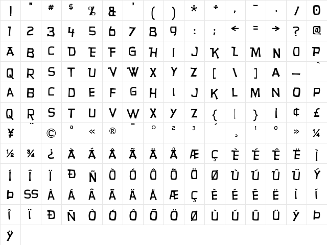 Hurry Up Regular  glyph index