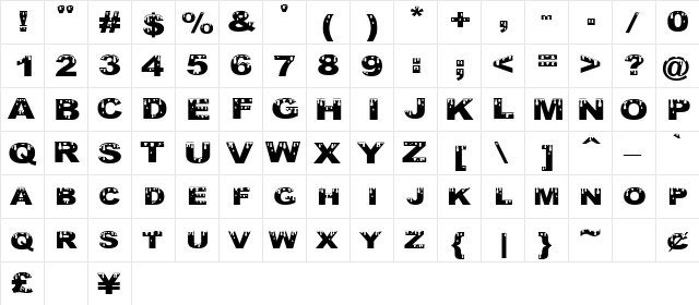 Yurine Overflow Regular  glyph index