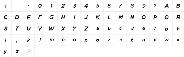 Manhattan Hand Normal Italic  glyph index