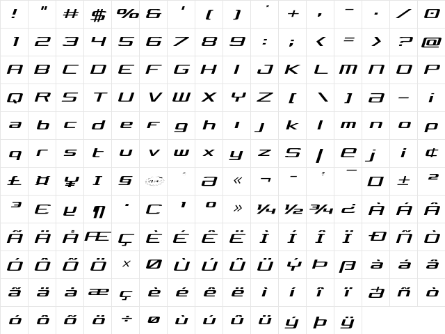 Concielian Light Semi-Italic Light Semi-Italic  glyph index