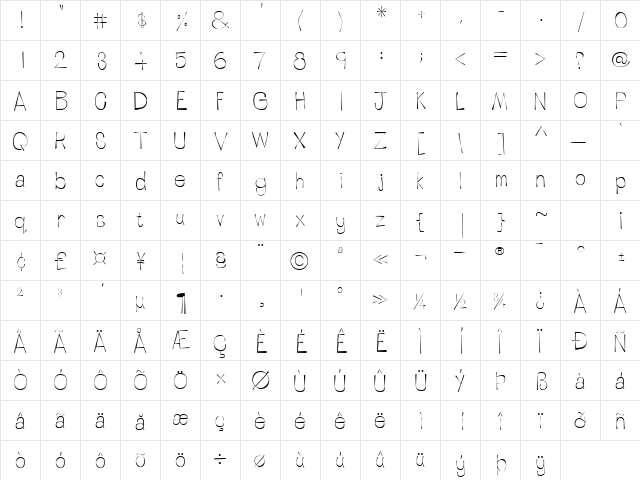 LTTapeside Light Light  glyph index
